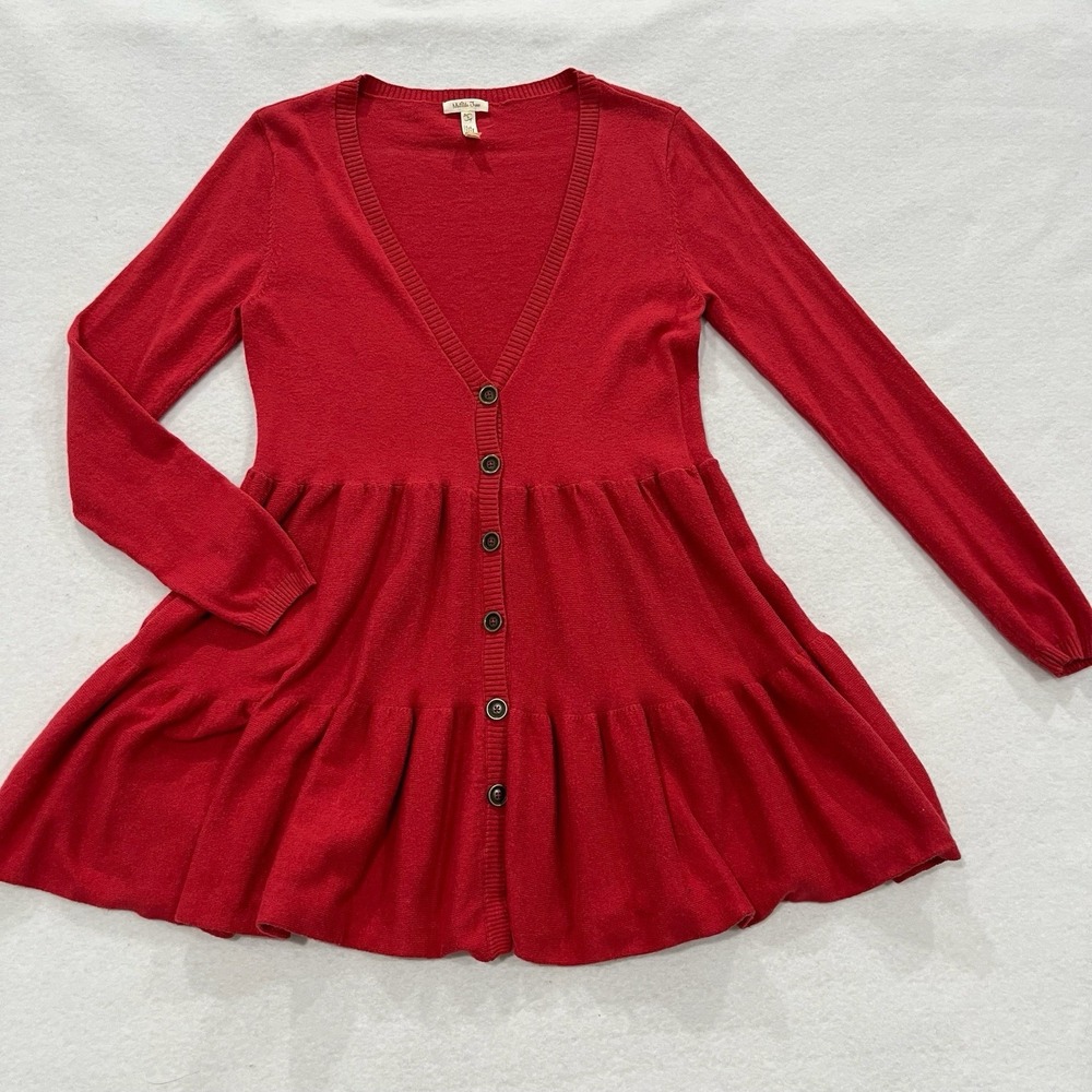 Matilda Jane Red Button Up Sweater Dress Womens Small Cotton Blend Cottage Core